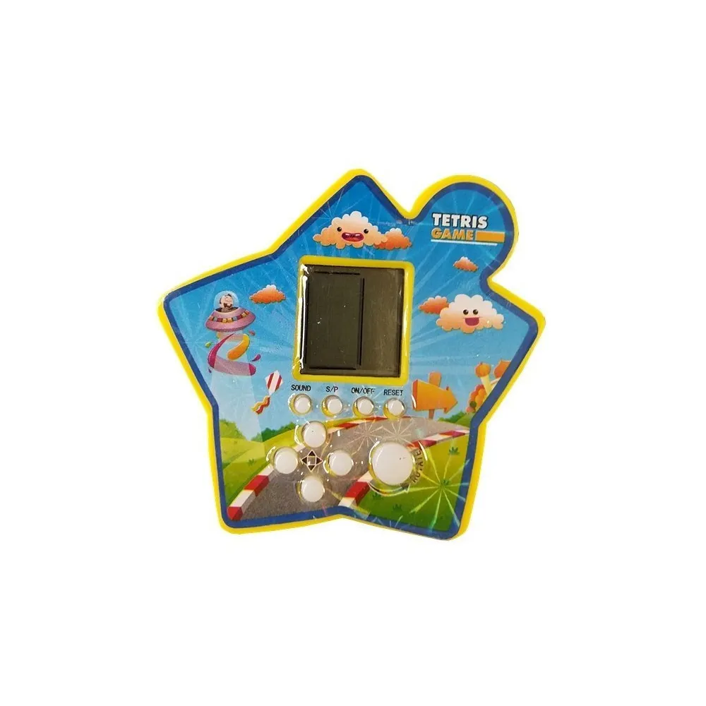 Żółta gra Tetris z intuicyjnymi, białymi przyciskami sterującymi