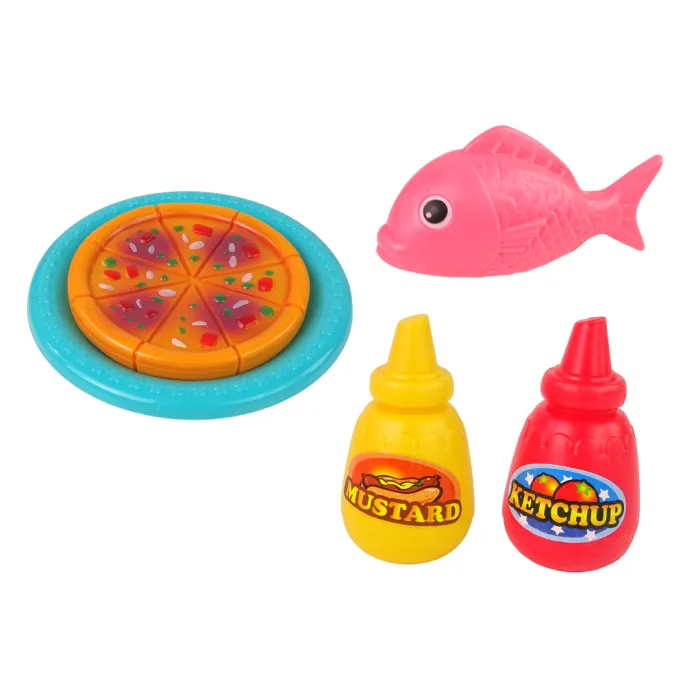 Czerwono-niebieska mikrofalówka dla dzieci z żółtymi przyciskami