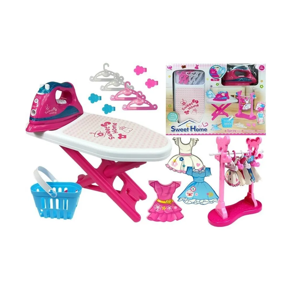 Różowe żelazko dla dzieci z zestawem do prasowania i akcesoriami