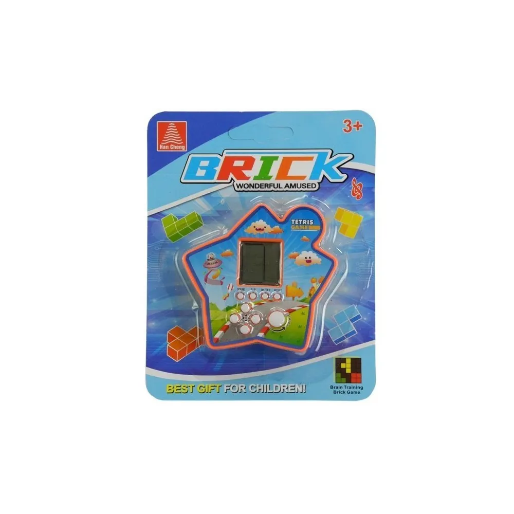 Pomarańczowa gra elektroniczna Tetris z białymi przyciskami