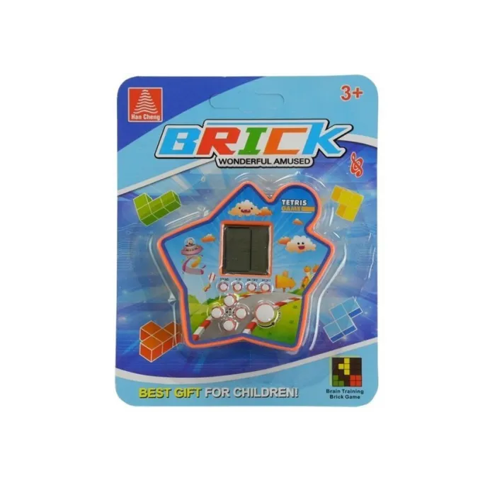 Pomarańczowa gra elektroniczna Tetris z białymi przyciskami