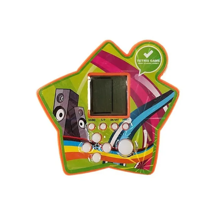 Miniaturowa gra elektroniczna Tetris, idealna na podróż