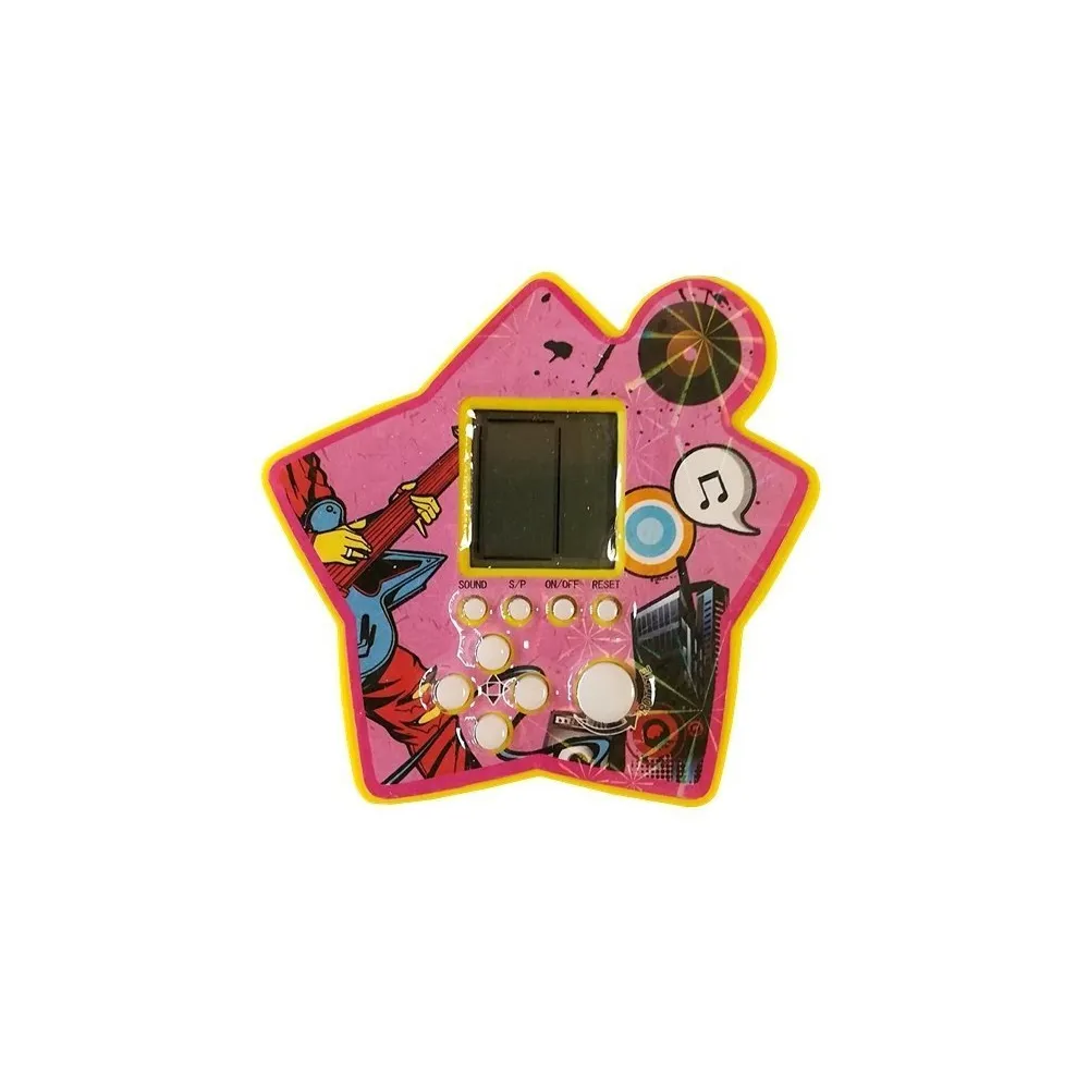 Wyświetlacz gry Tetris z białymi przyciskami w żółtej obudowie