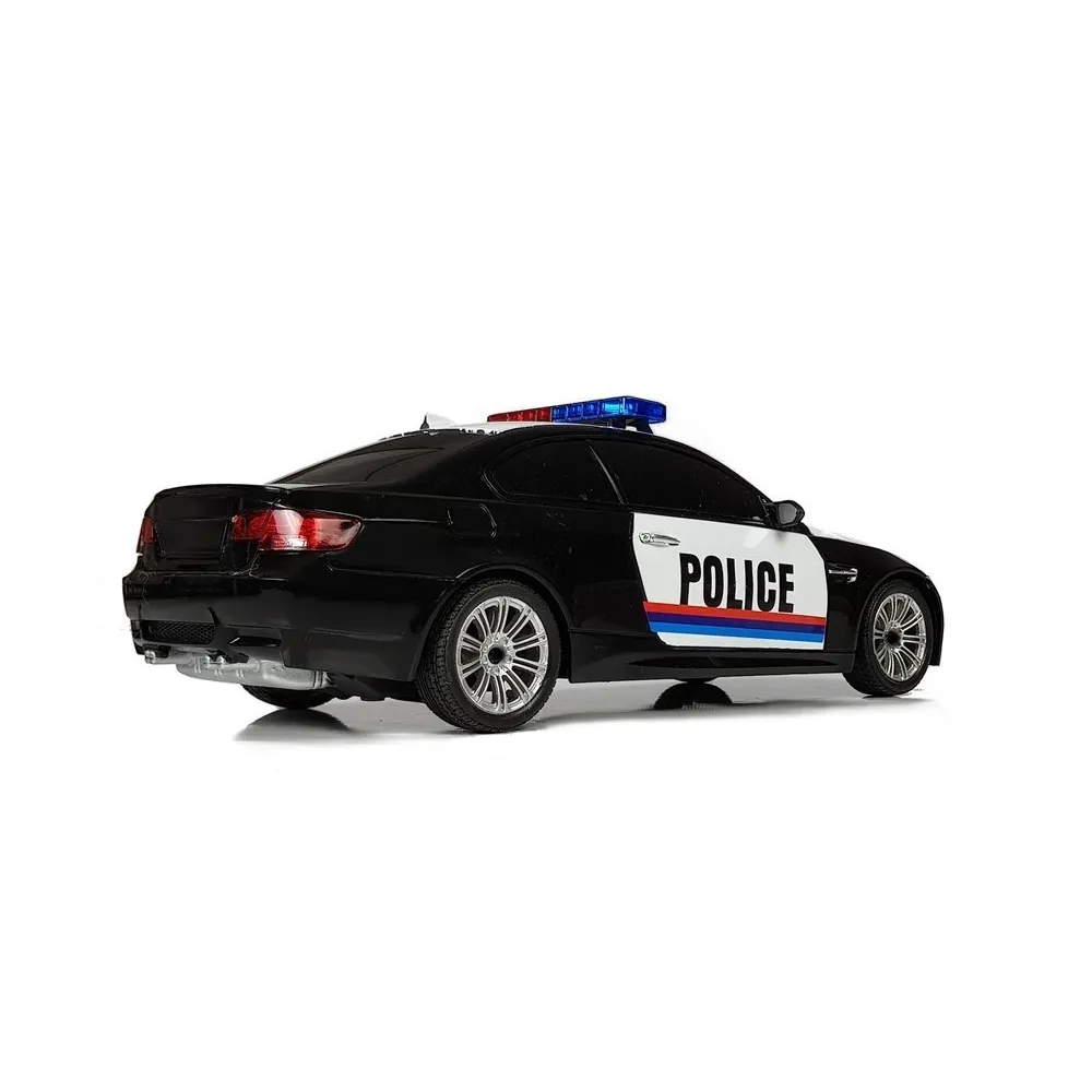 Zbliżenie na detale auta policyjnego RC 1:18 dla dzieci