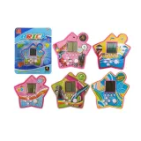 Fioletowa kieszonkowa gra Tetris w kształcie gwiazdki z żółtymi przyciskami