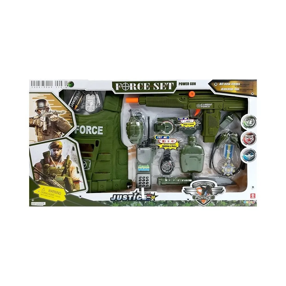 Opakowanie zestawu wojskowego z widocznymi militarnymi dodatkami