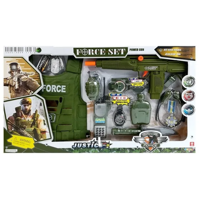 Opakowanie zestawu wojskowego z widocznymi militarnymi dodatkami