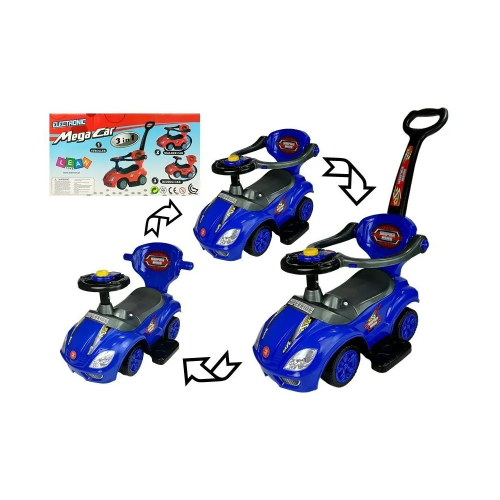 Niebieski jeździk z pchaczem 3w1 dla dzieci od 2 lat