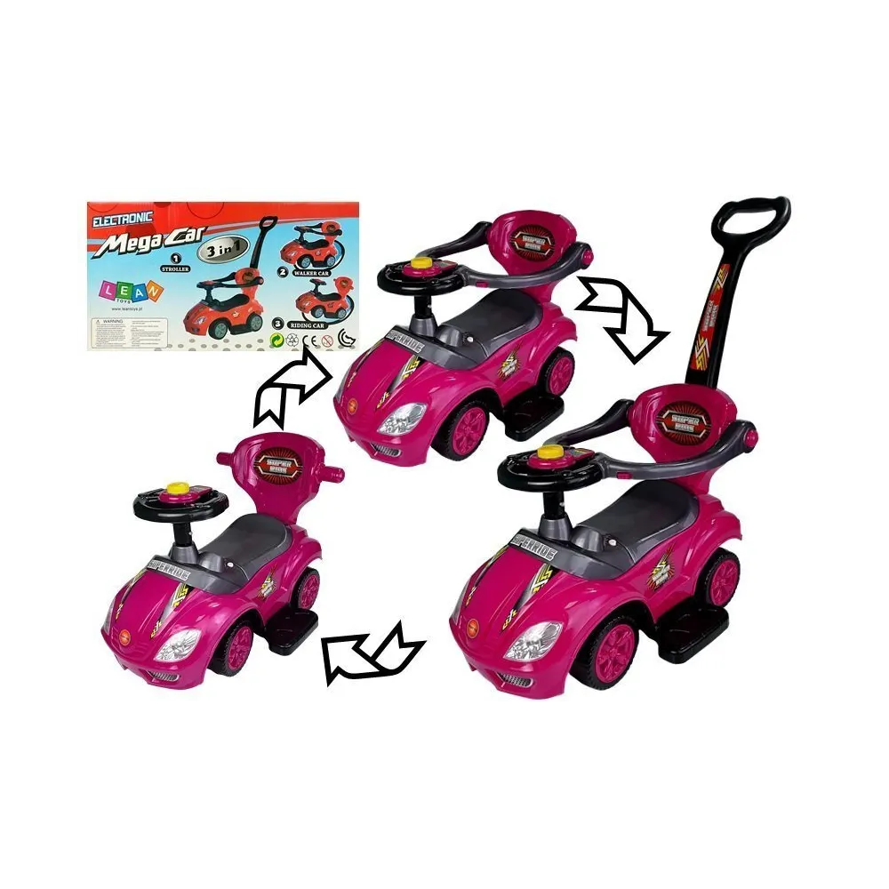 Różowy jeździk z pchaczem Mega Car 3w1 dla dziewczynek