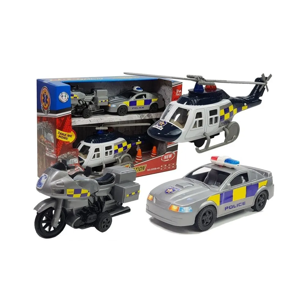 Zestaw pojazdów policyjnych dla dzieci z efektami świetlnymi i dźwiękowymi