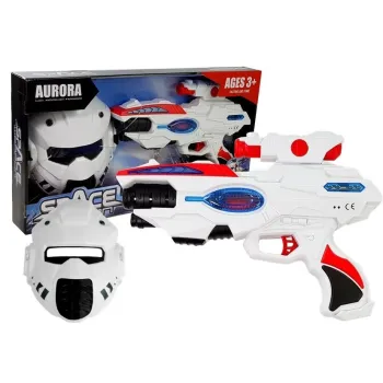 Kosmiczny pistolet laserowy dla dzieci z maską i efektami świetlnymi