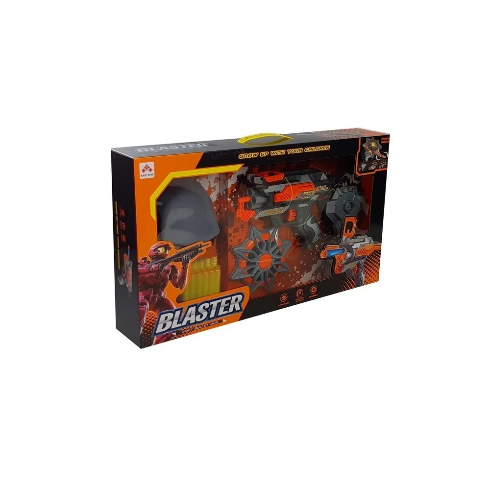 Estetycznie zapakowany zestaw pistolet na piankowe strzałki z maską