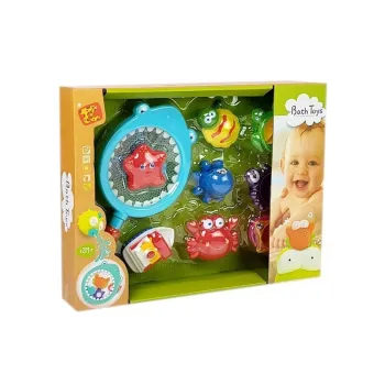 Siatka z rączką i zabawkami do łowienia w kąpieli