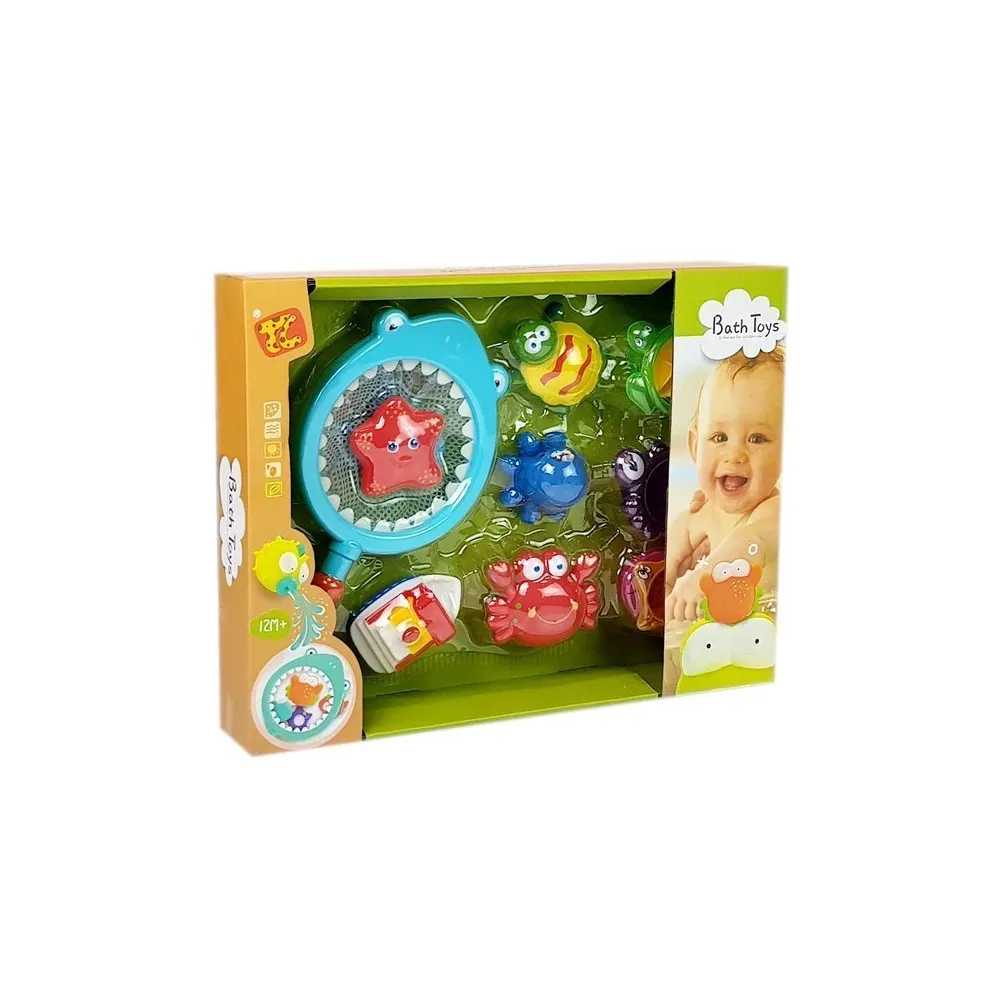 Siatka z rączką i zabawkami do łowienia w kąpieli