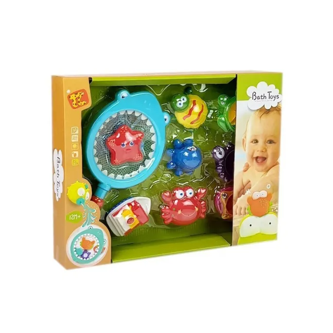 Siatka z rączką i zabawkami do łowienia w kąpieli