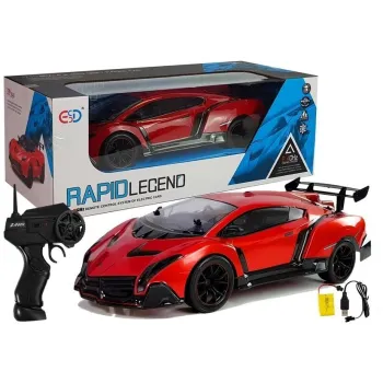 Czerwone auto sportowe zdalnie sterowane R/C 1:10 na białym tle