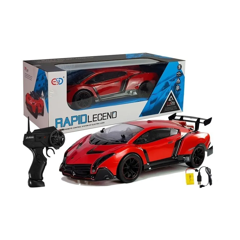 Czerwone auto sportowe zdalnie sterowane R/C 1:10 na białym tle