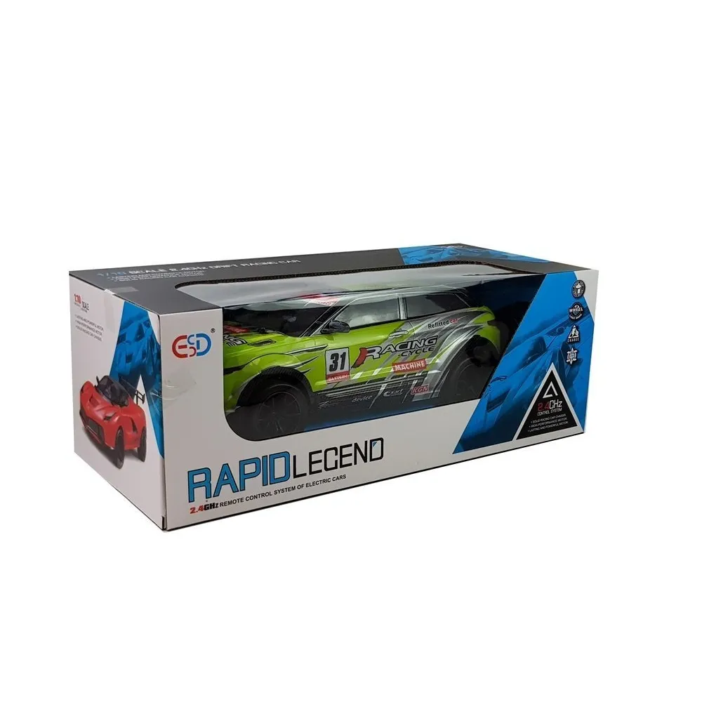 Wytrzymała karoseria i szczegóły zbliżenie zielonego autka rajdowego R/C