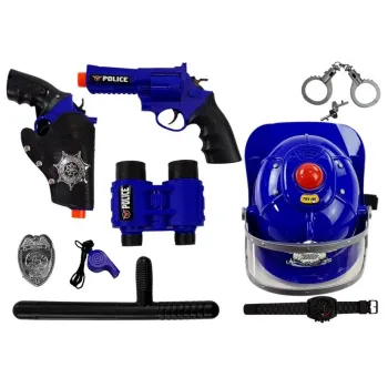 Zestaw Policyjny Hełm Broń na Baterie Światła Dźwięki Niebieski