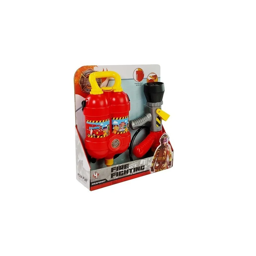 Komplet strażacki dla dzieci z pistoletem wodnym i podwójnym zbiornikiem