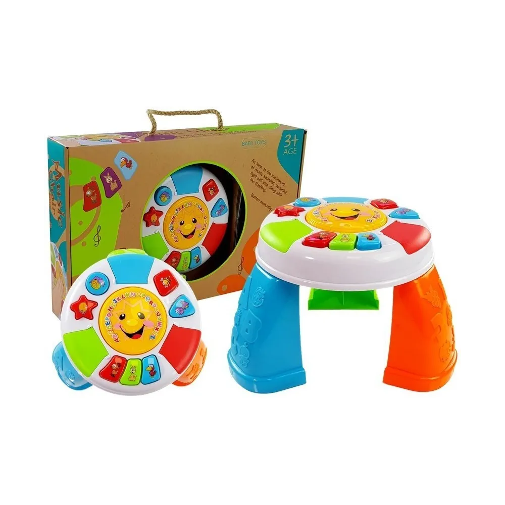 Interaktywny edukacyjny stoliczek dla dzieci z kolorowymi kształtami i dźwiękami