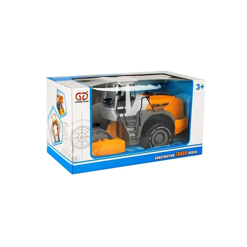 Zabawka walec drogowy przygotowana do jazdy na dywanie