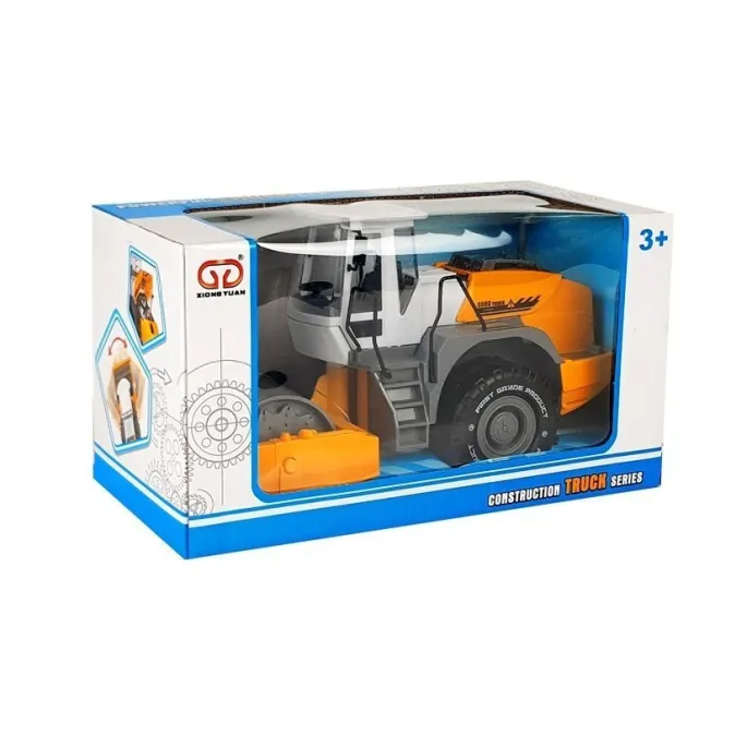 Zabawka walec drogowy przygotowana do jazdy na dywanie