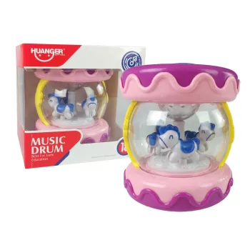 Różowy bębenek z karuzelą i efektami świetlnymi dla dzieci