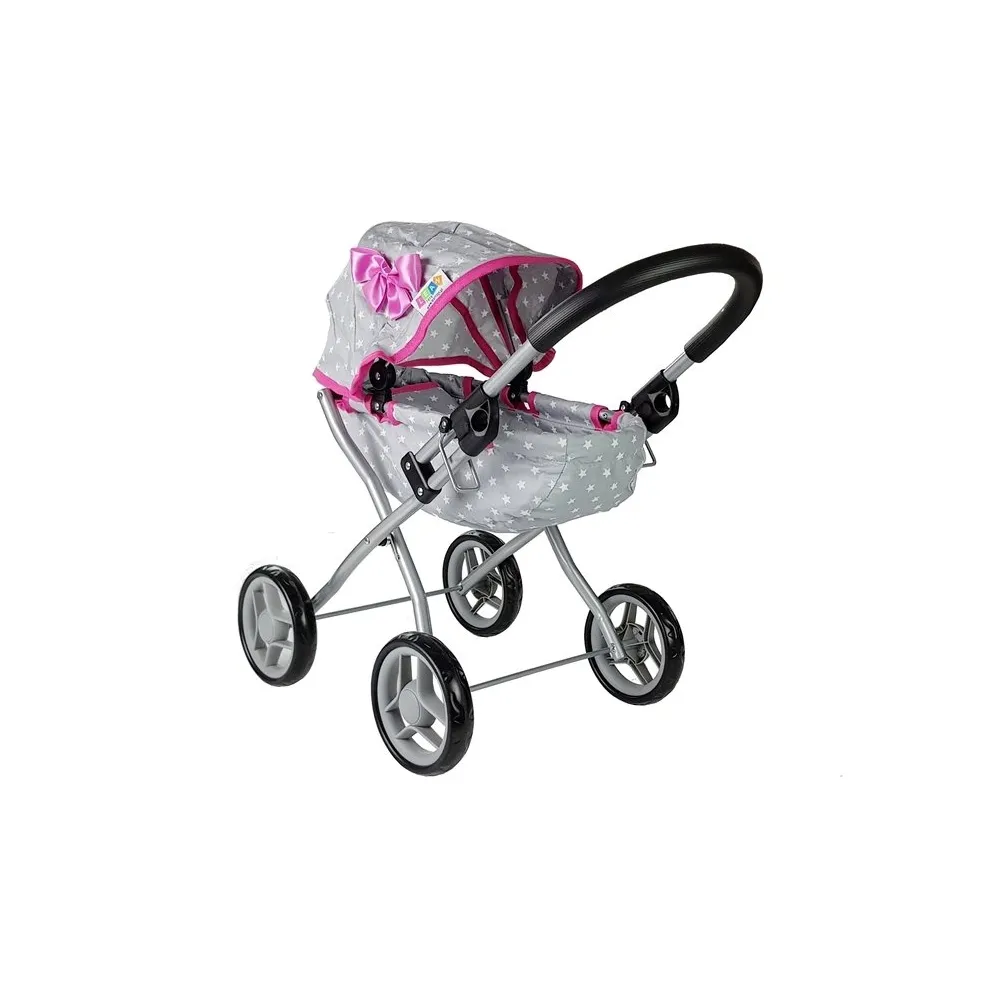 Wózek dla lalek Alice w szaro-różowym kolorze z motywem gwiazdek