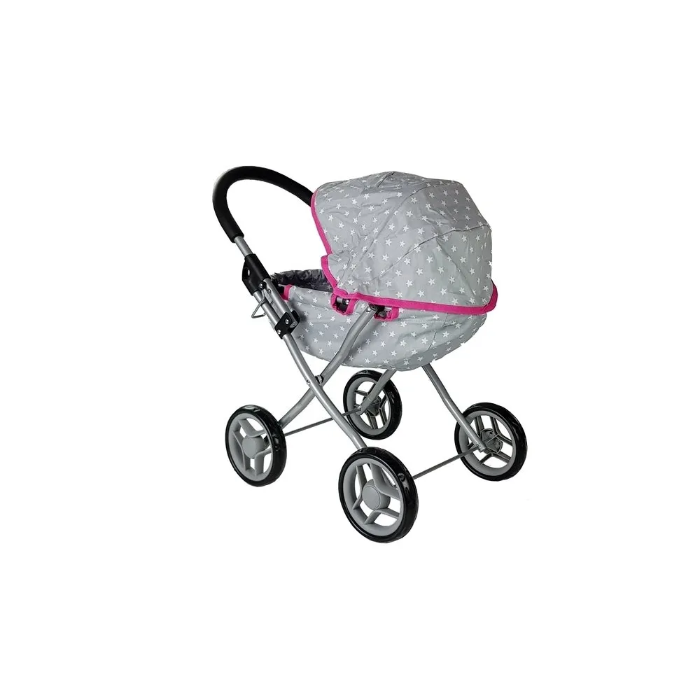 Składany wózek dla lalek szaro-różowy – idealny do zabawy i nauki