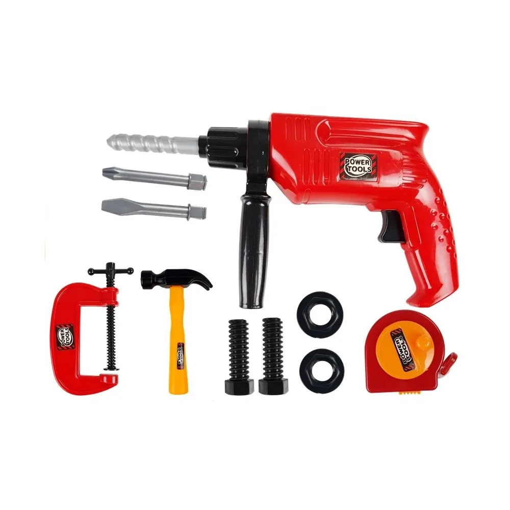 Kolorowy zestaw narzędzi z wiertarką i śrubami do zabawy