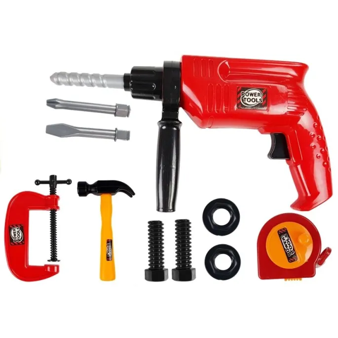 Kolorowy zestaw narzędzi z wiertarką i śrubami do zabawy