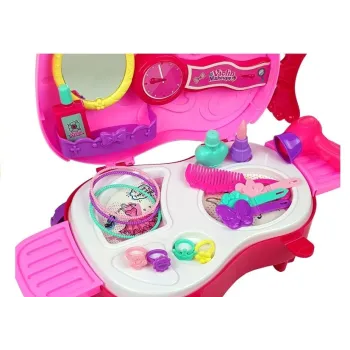 Różowa toaletka z wysuwaną rączką i lusterkiem dla dziecka