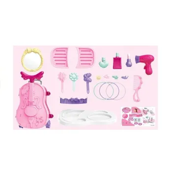 Kolorowa walizka na kółkach z akcesoriami do zabawy w piękność