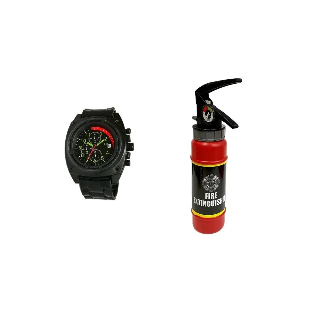 Zestaw Strażacki Kask Gaśnica Toporek Maska Łom Akcesoria Czerwony