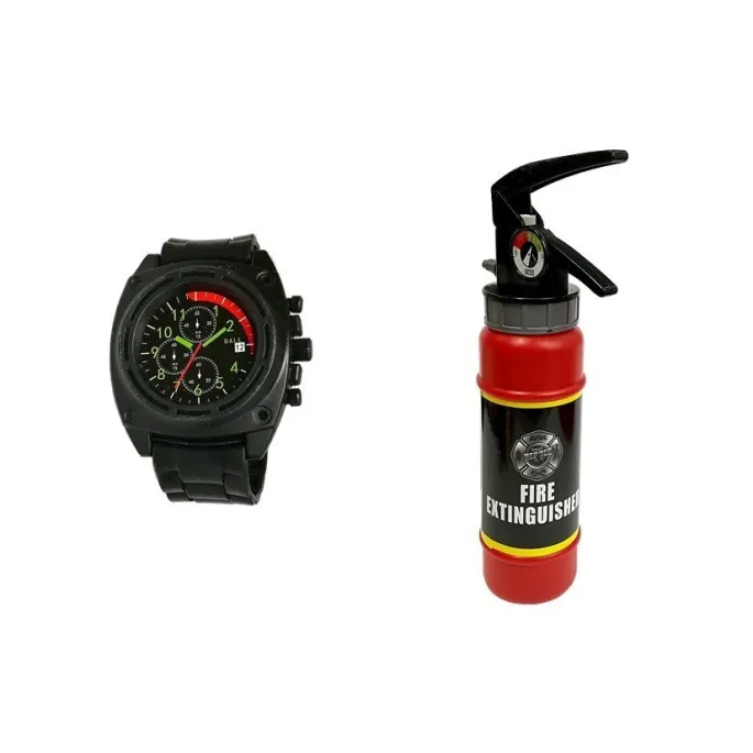 Zestaw Strażacki Kask Gaśnica Toporek Maska Łom Akcesoria Czerwony