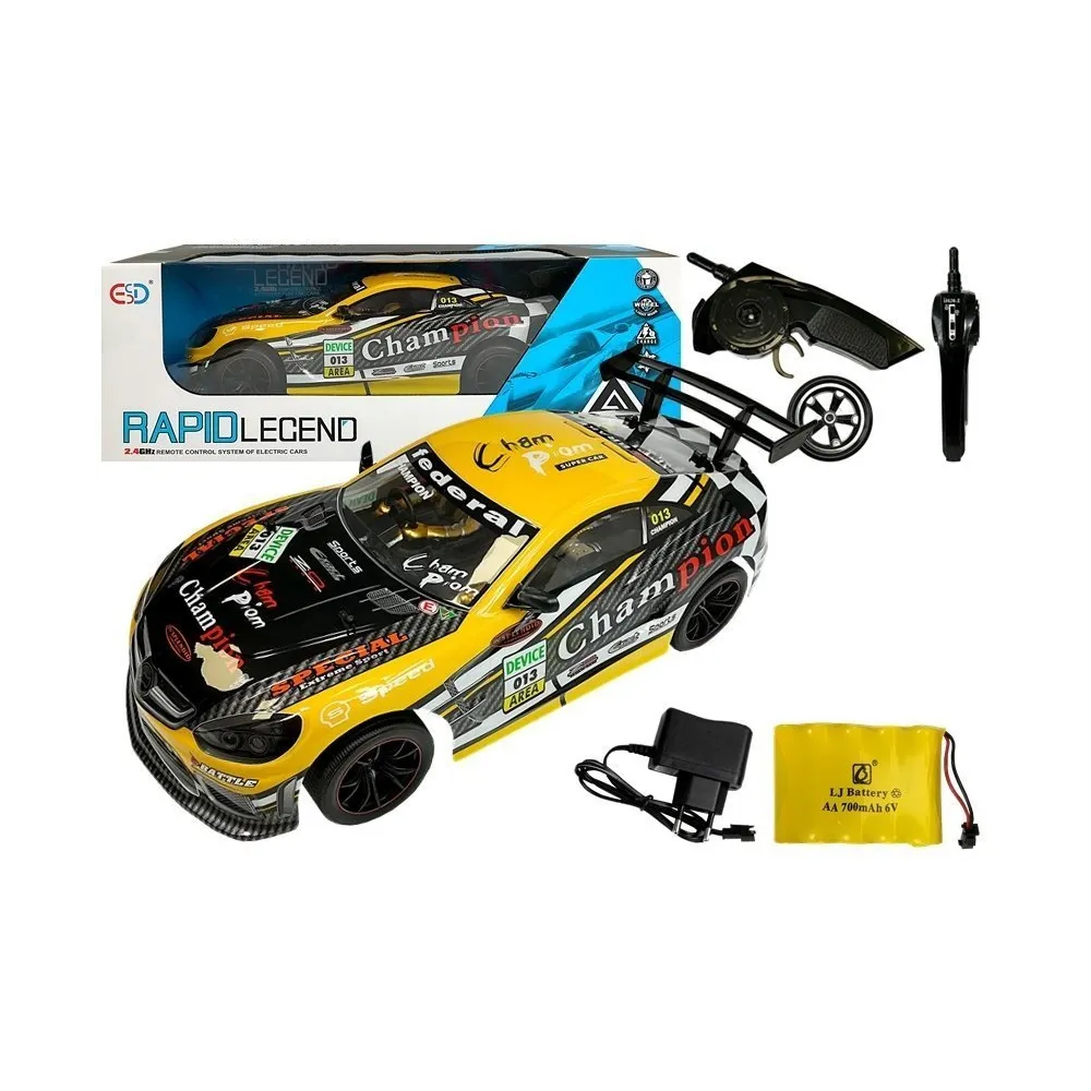 Żółte auto zdalnie sterowane sportowe 1:10 widok z boku