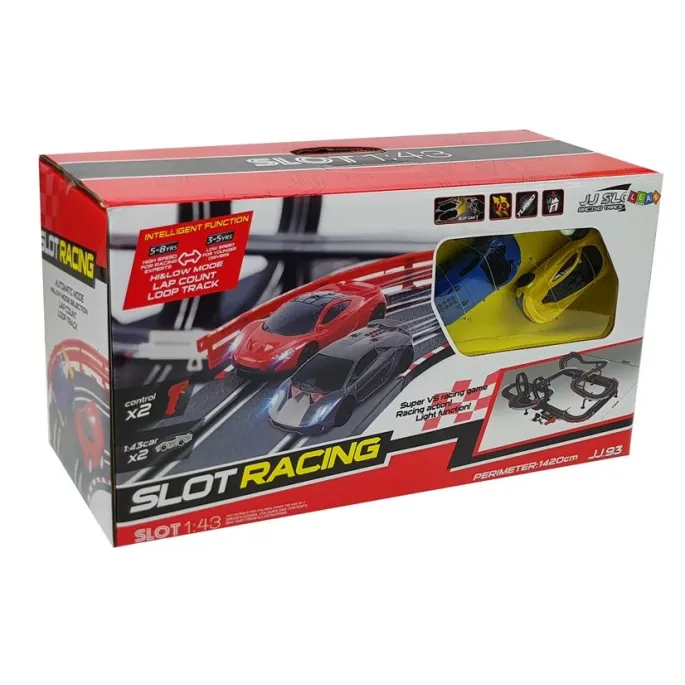 Tor samochodowy Turbo 1:43 po złożeniu z efektowną pętlą oraz licznikami