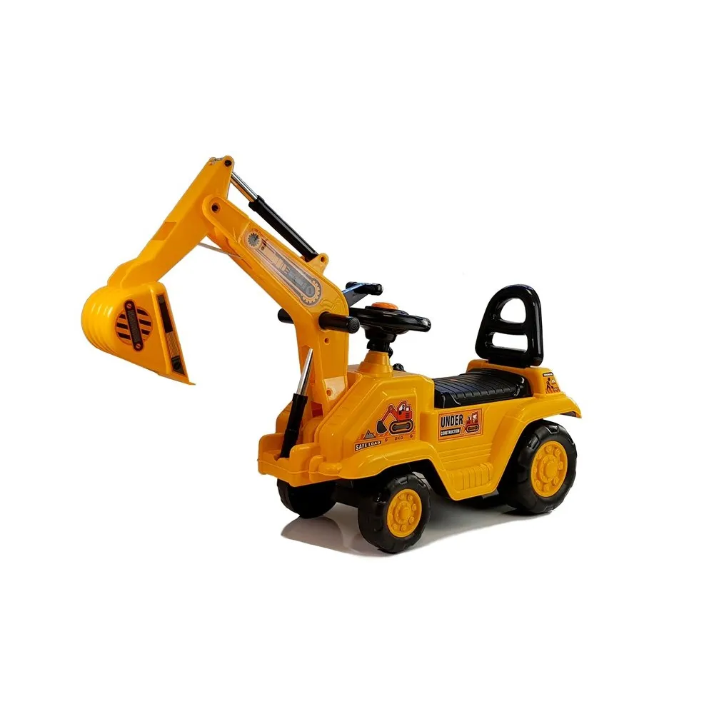 Żółty jeździk koparka z ruchomym ramieniem dla dzieci