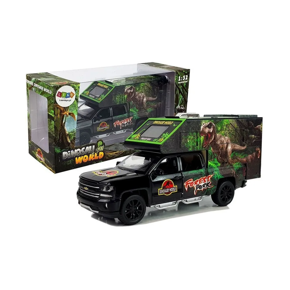 Czarny camper z motywem dinozaurów na białym tle, skala 1:32