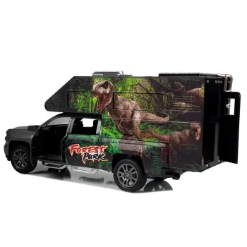 Realistyczny model campera z dinozaurami, widok z przodu