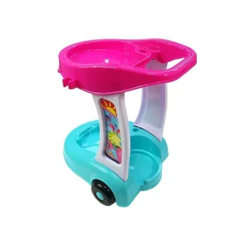 Kolorowy wózek do sprzątania z zabawkowym odkurzaczem i mopem