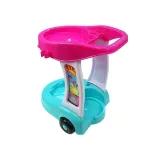 Kolorowy wózek do sprzątania z zabawkowym odkurzaczem i mopem