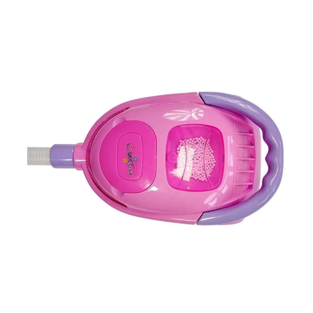 Zabawkowy zestaw sprzątający na wózku z różowym akcentem kolorystycznym