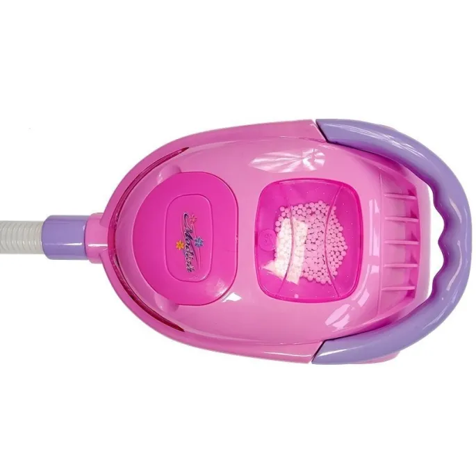 Zabawkowy zestaw sprzątający na wózku z różowym akcentem kolorystycznym