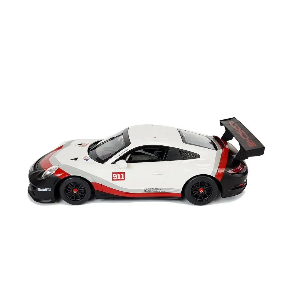 Detal przodu białego Porsche 911 GT3 CUP model Rastar z widocznym logo