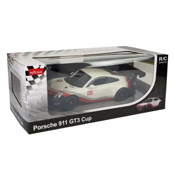 Auto R/C Porsche 911 GT3 CUP na białym tle prezentujące sportowy design