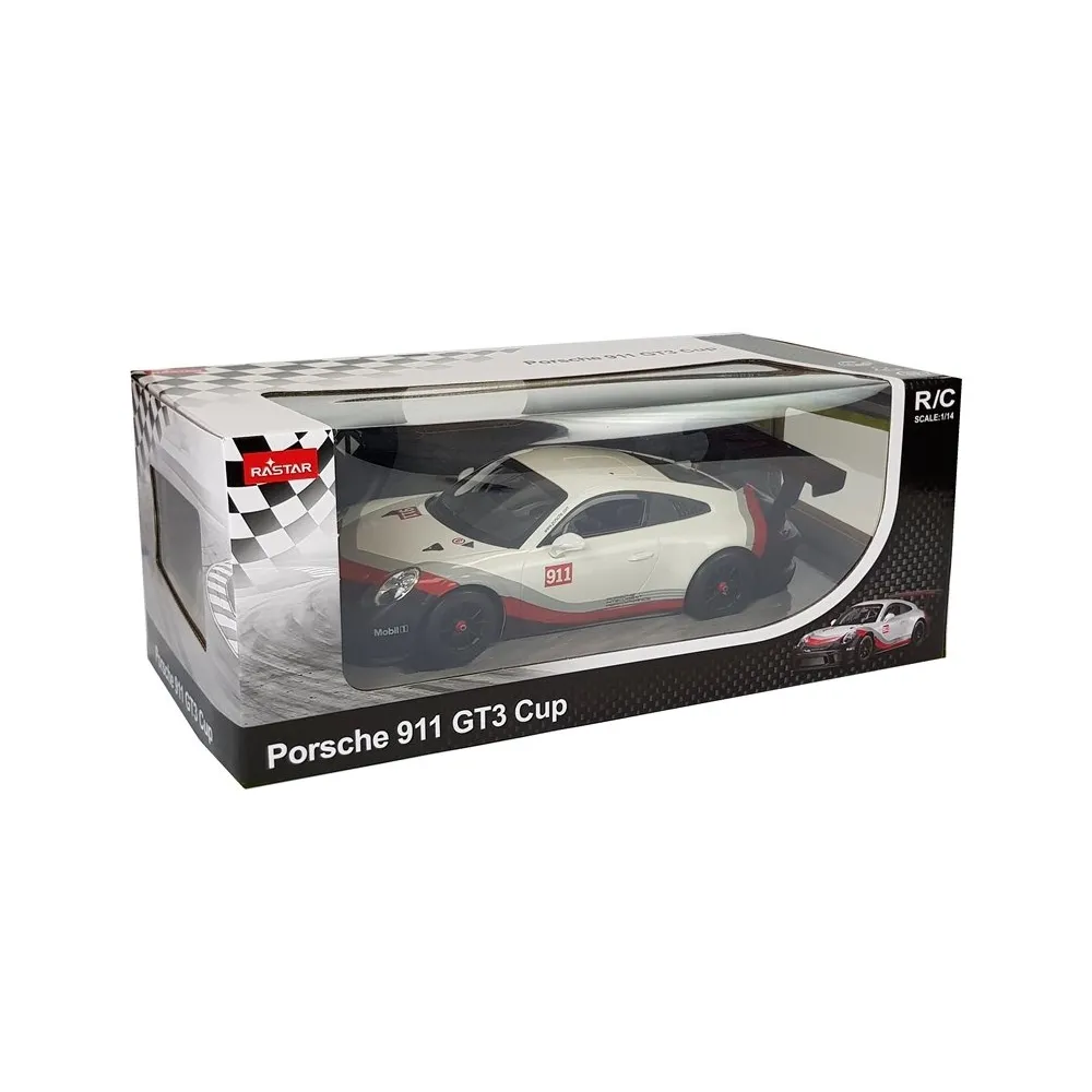 Auto R/C Porsche 911 GT3 CUP na białym tle prezentujące sportowy design