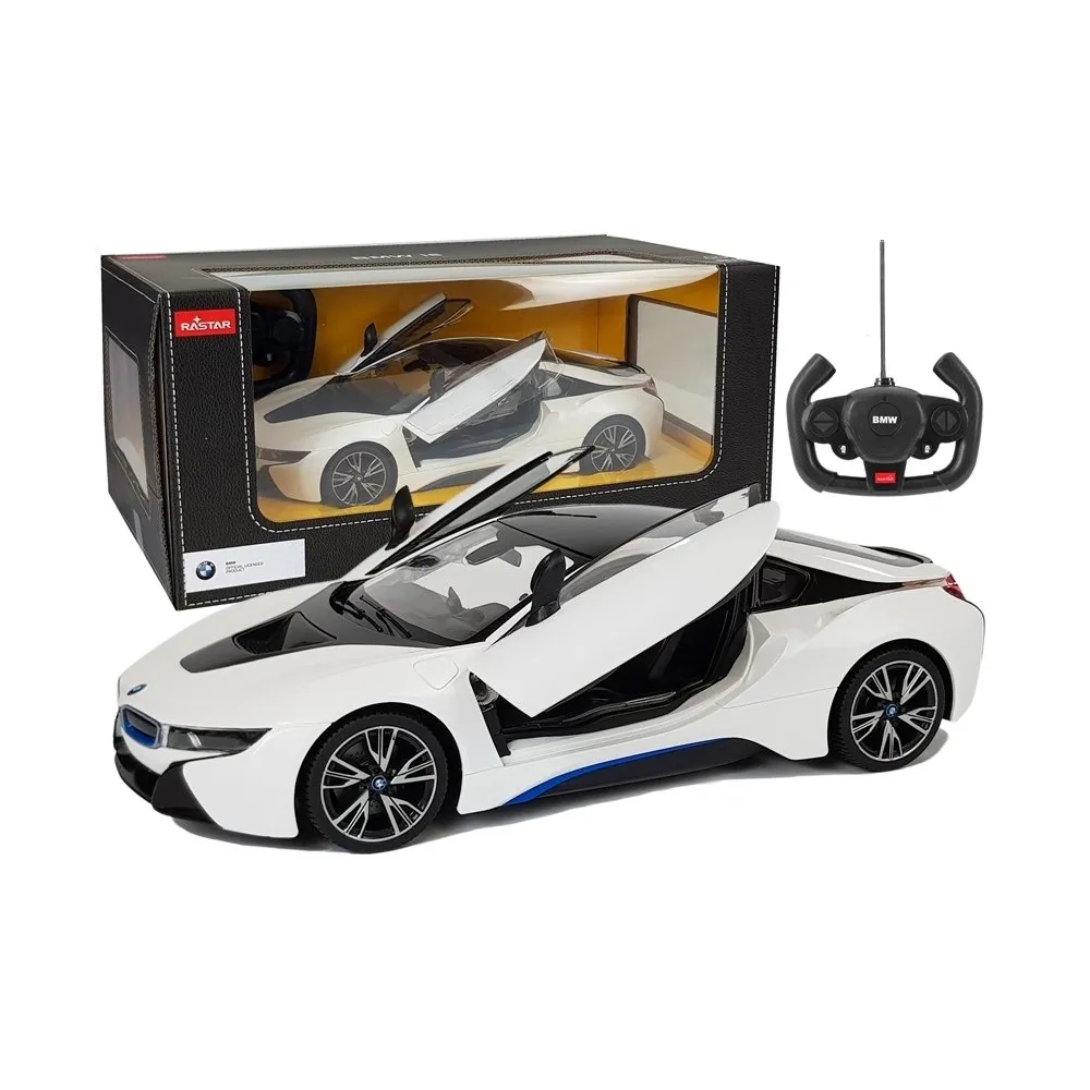 Zdalnie sterowany samochód BMW i8 Rastar 1:14 biały z automatycznymi drzwiami