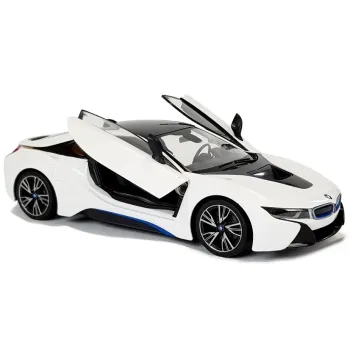 BMW i8 Rastar 1:14 biały – widok z otwartymi drzwiami sterowanymi zdalnie